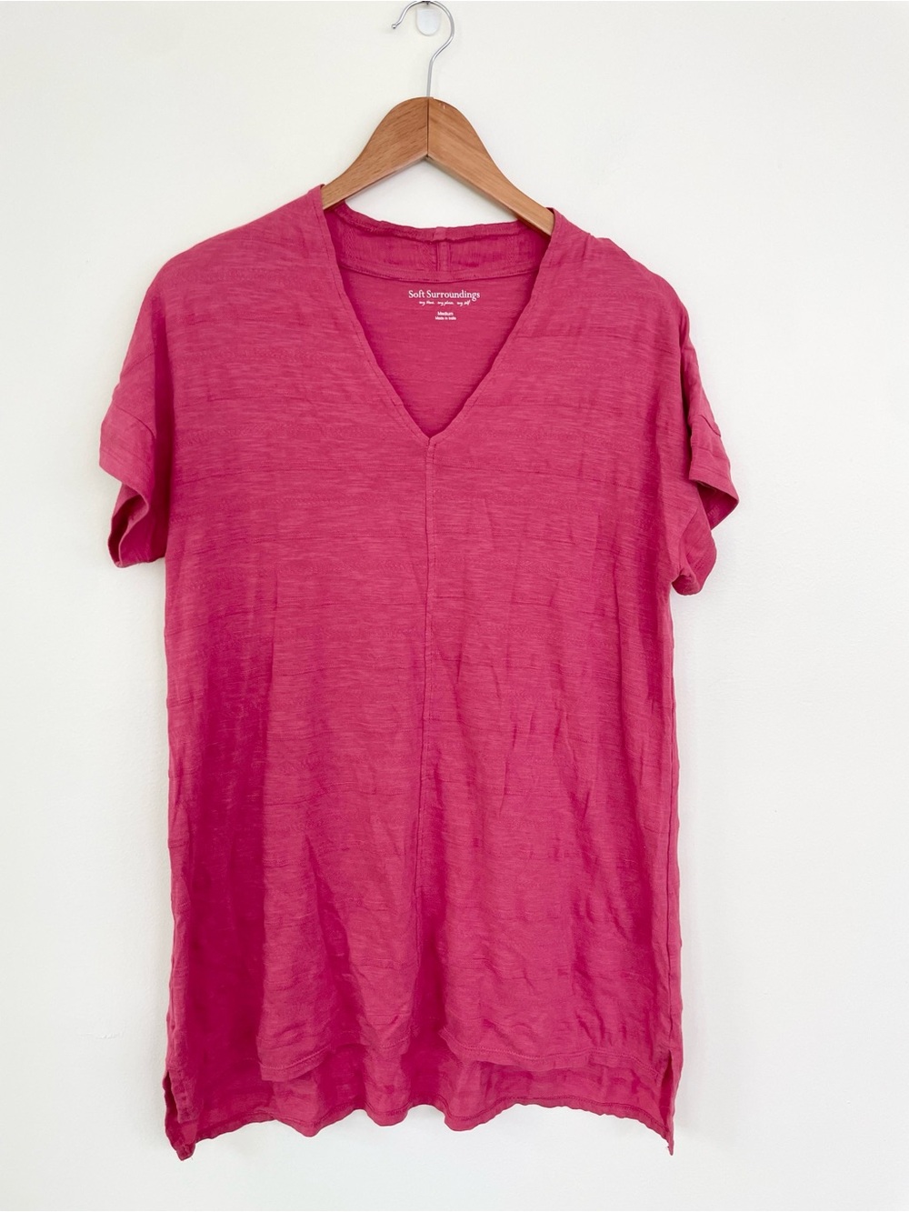 Soft Surroundings Cotton Modal Vneck Tunic Tee Shirt Dark Pink M Medium Layering